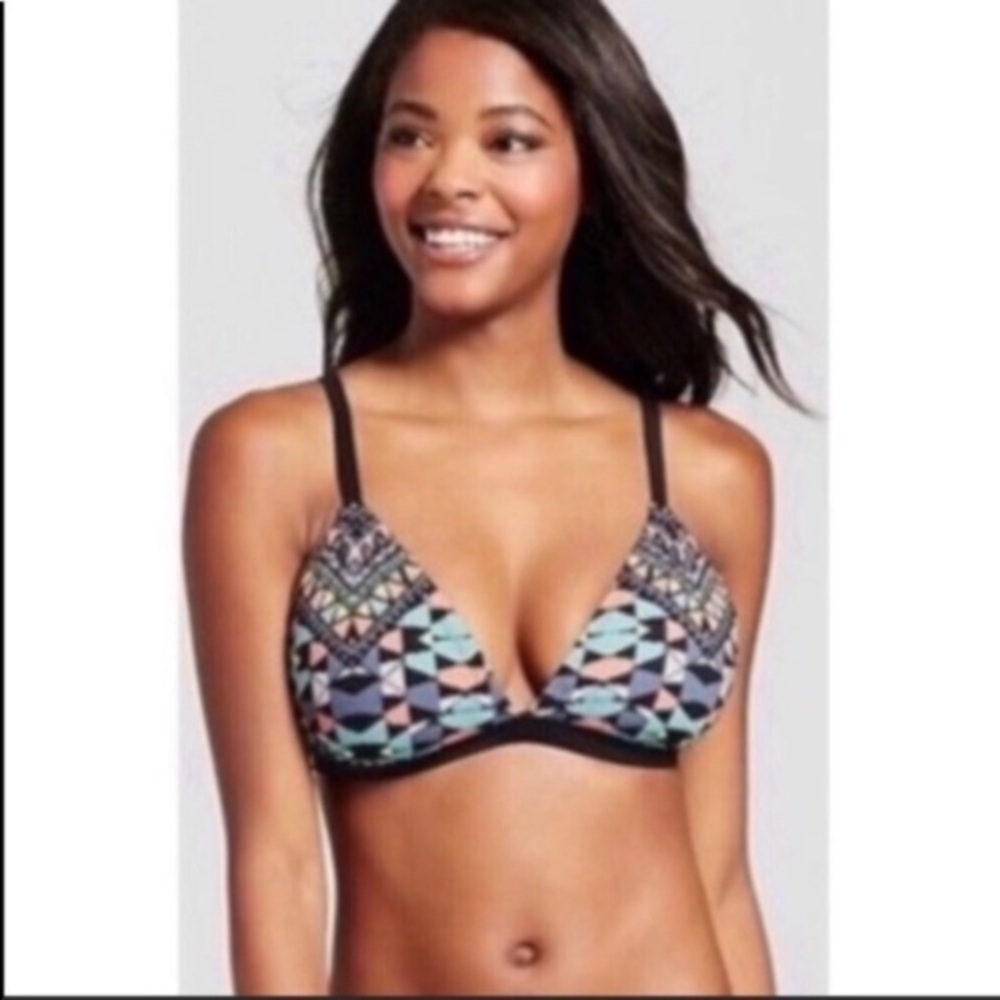 Xhilaration Geometric Bikini Top Large Green Pink Triangle Swim Top